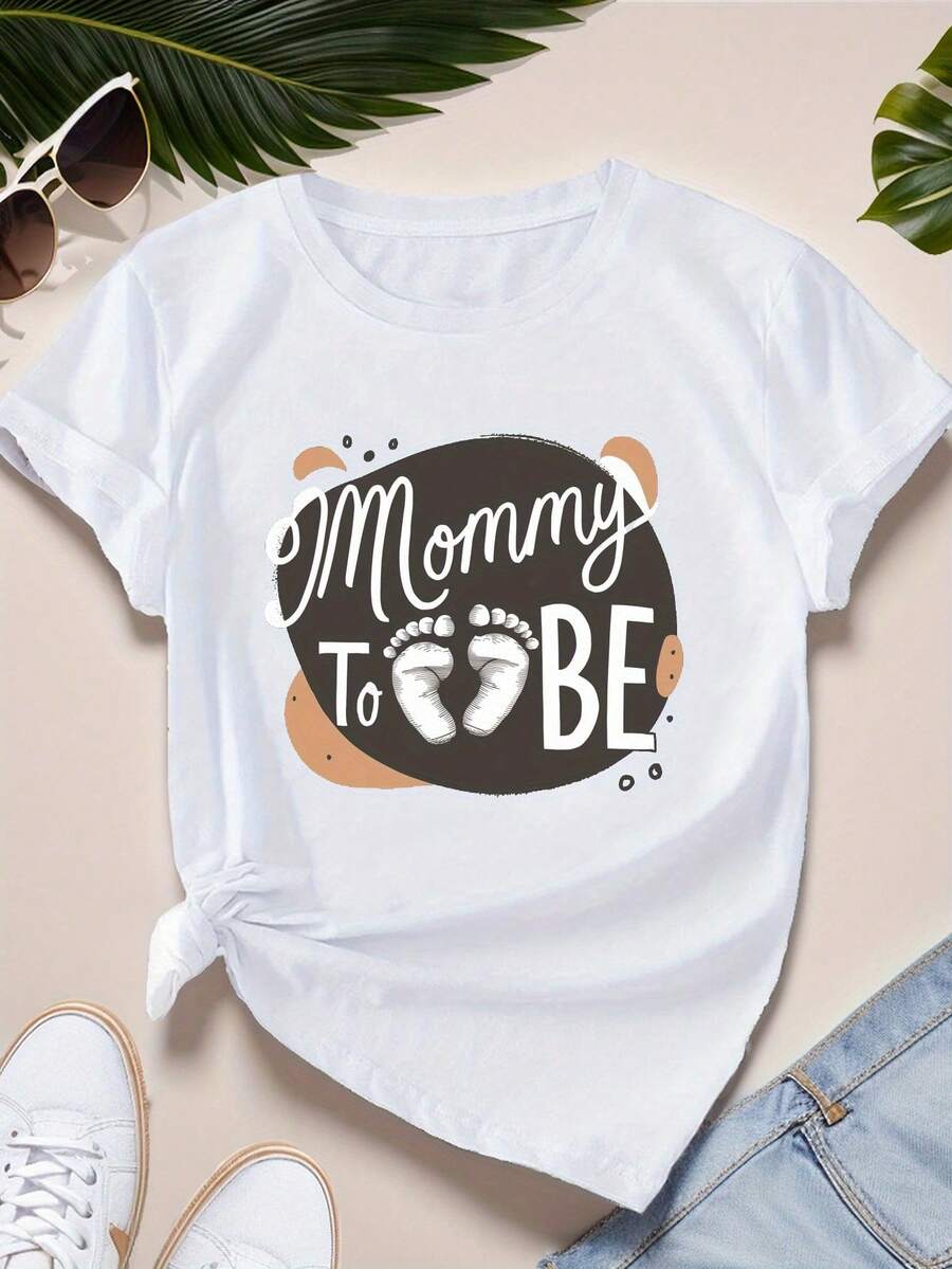 Playeras de Mujer de Algodón Oversize Moda 2026 Mommy TO BE, Camiseta Cómoda para Mujer, Suave y Sencilla para Uso Diario, Top de Manga Corta - Blanco - Ver 1