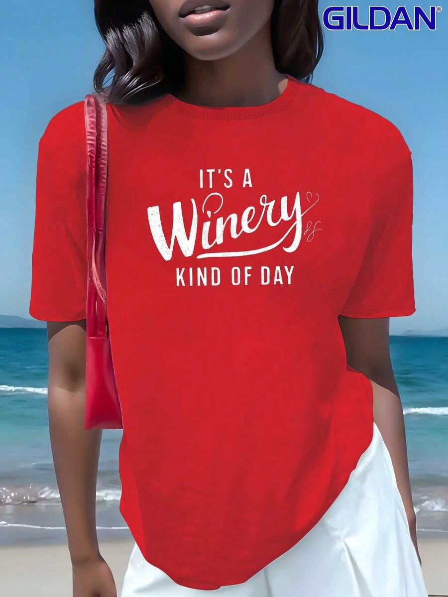 Women's Wine-Themed T-Shirt For Wine Enthusiasts - Comfortable Fit, Short Sleeves, Round Neck, Casual Design With Wine Glass And Grapes, Suitable For Wine Tasting Events And Everyday Wear, Geometric Pattern, Loose Fit, Bright Red, Wine-Themed Print, Breathable Fabric, Ideal For Wine Lovers, Stylish And Comfortable, Suitable For Casual Activities And Social Gatherings, Perfect Design For Wine Enthusiasts, Charming Wine-Themed Design, Wine T-Shirt. - 紅色 - 查看 1