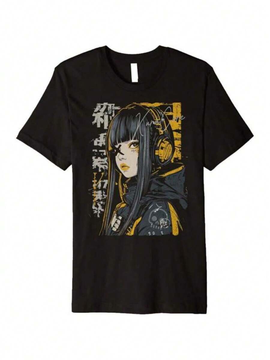 Camisetas de alta calidad con temáticas de moda callejera japonesa, incluyendo cyberpunk, Y2K, techwear y anime retro, hechas de 100% algodón. - Negro - Ver 1