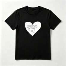 Corazón Blanco Playera de Algodón Negro con Diseño Minimalista - Negro - Ver 1