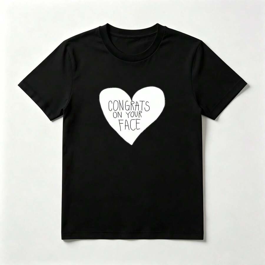 Corazón Blanco Playera de Algodón Negro con Diseño Minimalista - Negro - Ver 1