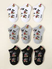 Disney Socks, 1/5/10 Pairs, Children/Girls/Sports Socks, Cute Cartoon Goofy Mickey All-Over Print Pattern Decorated Short Socks, Fashionable Personalized Soft Breathable Moisture-Wicking Sports Socks, Casual Versatile Lace Socks, Suitable For Students Daily Wear/Holiday Gifts/Outdoor Travel/Back To School, Random Color And Style Assortment, Multiple Packs Available - Multicolor - View 2