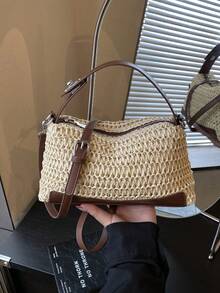 Nuevo bolso de hombro de moda para mujer, bolso cruzado de diseño único, bolso de mano casual y versátil minimalista y elegante, de tela cómoda con textura tejida, cierre con cremallera, correa ajustable y desmontable, cómodo de llevar, espacioso, bolso tipo almohada - Multicolor - Ver 11