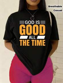 Camiseta única y moderna con el mensaje inspirador Dios es Bueno Todo el Tiempo perfecta para mostrar tu estilo Y2K y confianza ideal para cualquier ocasión casual con diseño destacado que atraerá todas las miradas y te hará resaltar en cada momento - Negro - Ver 1