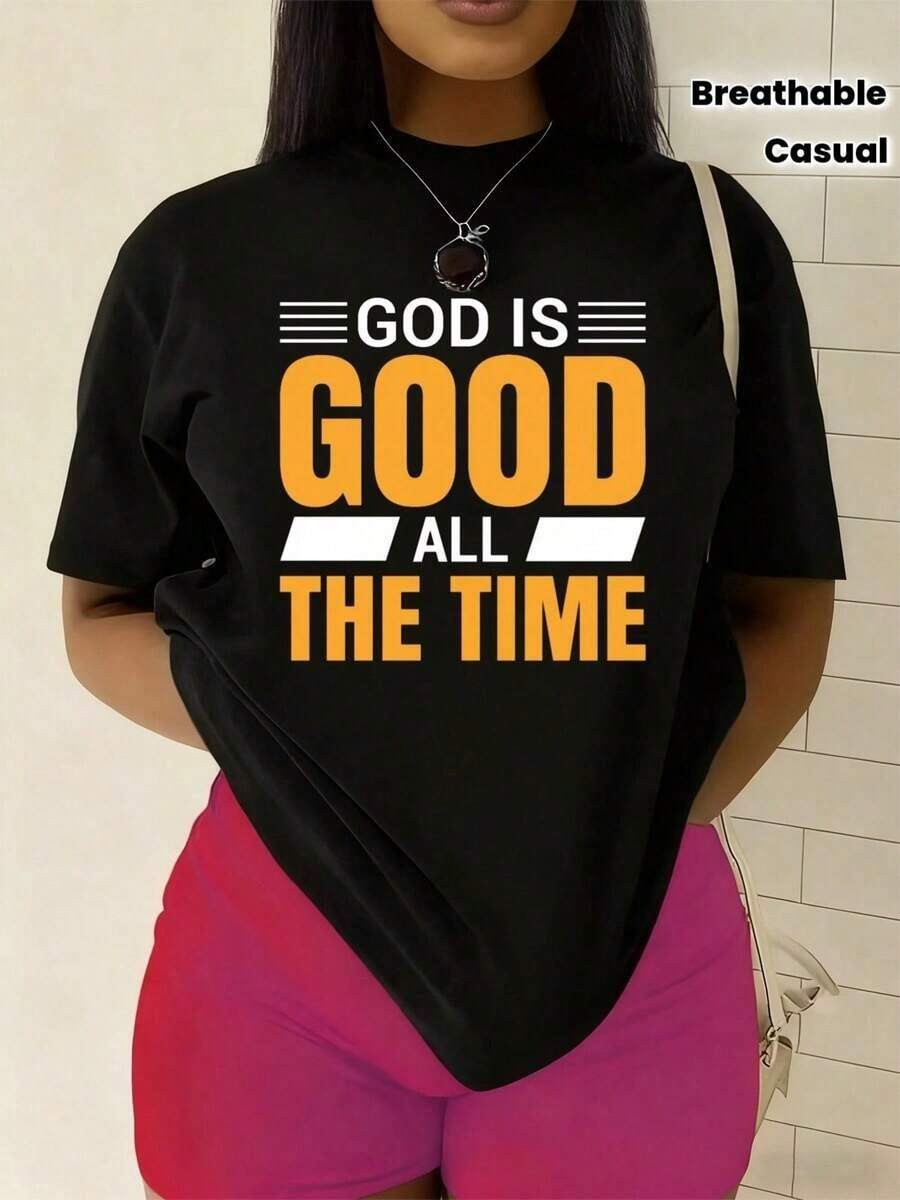 Camiseta única y moderna con el mensaje inspirador Dios es Bueno Todo el Tiempo perfecta para mostrar tu estilo Y2K y confianza ideal para cualquier ocasión casual con diseño destacado que atraerá todas las miradas y te hará resaltar en cada momento - Negro - Ver 1