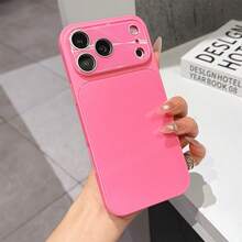 1pc New Ice-Feeling Glass Phone Case, Instantly Transforms To 17 ProMax Phone Case, Luxury High-End Phone Case For Apple - Hot Pink - View 2
