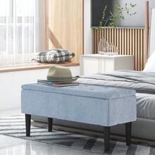 Storage Bench, Bed Bench, Upholstered Bench With Hinged Lid, Chest Bench, For Living Room, Bedroom, Blue, 95 X 38 X 45 Cm - 藍色 - 查看 1
