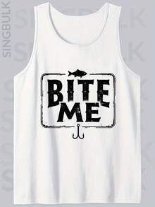 Fishing Print Tank Top, Men'S Cotton Comfy Sleeveless Tank Tops, Graphic Tank Tops Men'S Outdoor Clothes, Men'S Clothing, Casual Crew Neck Tank Tops For Men, Gift For Men - 白色 - 查看 4