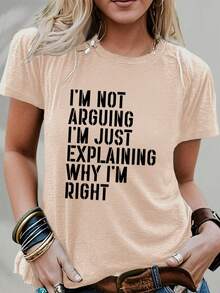 Women's Oversized Cotton T-Shirt, 2026 Fashion - "I'm Not Arguing, I'm Just Explaining Why I'm Right," Funny Slogan T-Shirt. Casual And Comfortable Graphic Tee For Women, Suitable For Everyday Wear. Top With A Humorous Statement.  Gift For Her. Short-Sleeved, Comfortable, Soft, And Simple T-Shirt For Everyday Wear. - 杏色 - 查看 7