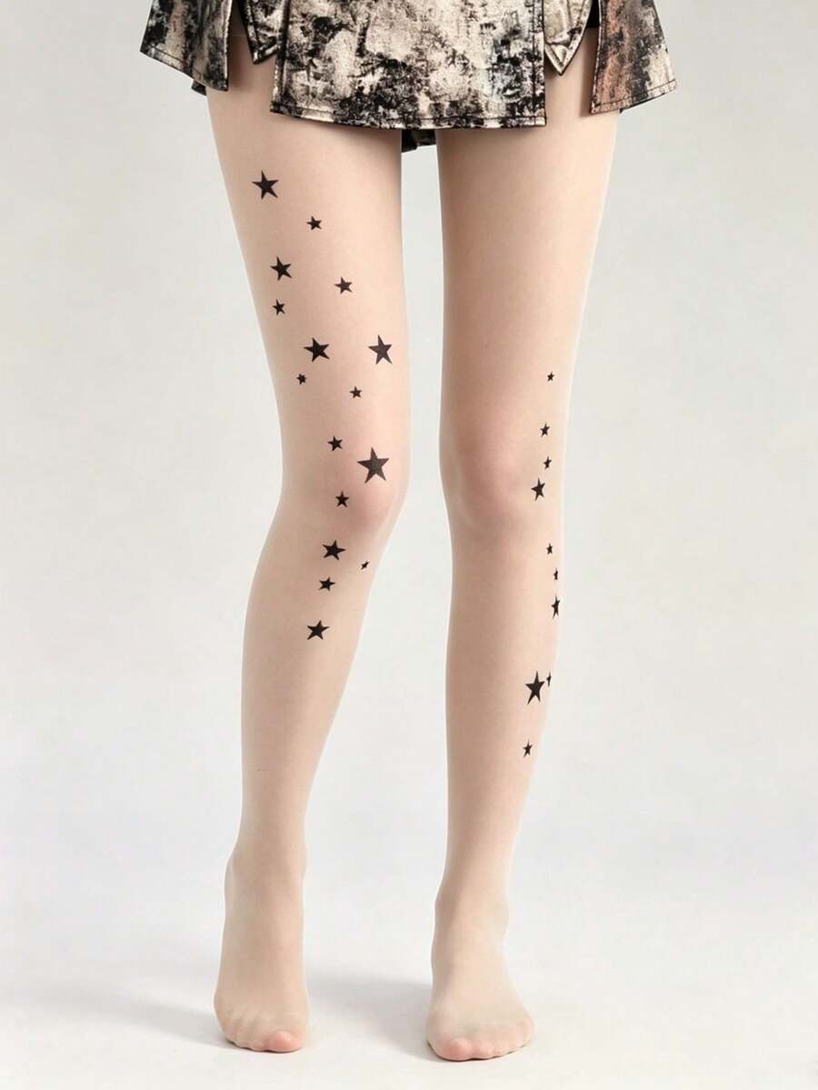 1 đôi quần tất mỏng màu nude với họa tiết sao thiên hà, gợi cảm, thanh lịch, họa tiết vũ trụ, thích hợp mặc hàng ngày. - Nhiều màu - Xem 1