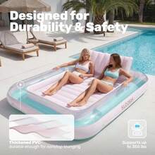 Sloosh - Tumbona Inflable para Piscina de Bronceado, 85" x 57", Extragrande, para Adultos con Almohada, 4 en 1, para Tomar el Sol, Ideal para Piscina de Bolas Inflable, Regalo de Fiesta, XL - Rosa y Cian - Ver 5