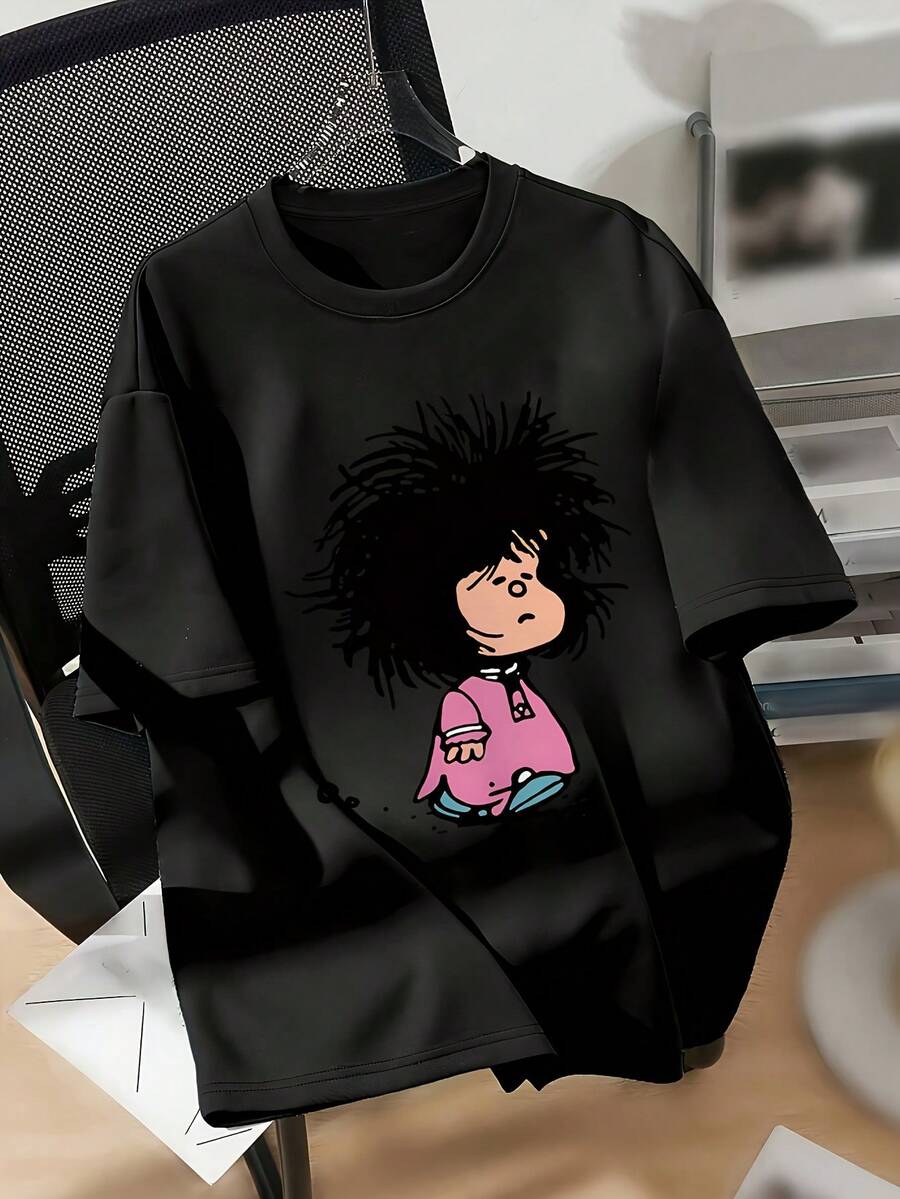 Camiseta de Moda para Mujer PatWomen con Estampado Suave de Cuello Redondo y Manga Corta, Corte Entallado, Comodidad para Todas las Estaciones, Regalo de Vacaciones, Diseño Estampado Divertido, No Transparente, Ligera y Elástica, Ropa Casual Diaria y de Fin de Semana, A - Negro - Ver 1