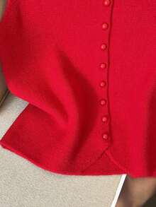 Suéter de mujer de punto con cuello alto, diseño de botones, sin mangas, suelto y casual, color rojo, para primavera/otoño - Rojo - Ver 5