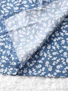 Falda envolvente con estampado floral pequeño y cinturón autoajustable - Azul - Ver 5