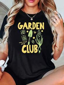 Camiseta GARDEN Gardening Club con estampado de herramientas, negra, cuello redondo, estampada, lavable aáquina, estilo casual, ajuste cómodo, diseño moderno, adecuada para todas las vacaciones y fiestas, celebraciones estacionales, estampados estacionales divertidos - Estilo vintage urbano, unisex, holgada, de algodón, manga corta, cuello redondo. - Negro - Ver 7