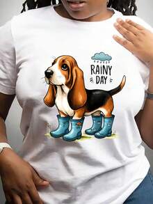 Ropa de talla para mujer, camiseta de cuello redondo Confident Curves - Estampado vibrante de Basset Hound y Día Lluvioso, top casual de manga corta y cuello redondo para tallas grandes, estampado de perro, cómoda para todas las estaciones, adecuada para uso diario y amantes de las mascotas, diseño de patrón geométrico, lavable aáquina y seca en, corte holgado adecuado para todo tipo de cuerpo - Camiseta unisex de algodón de manga corta y cuello redondo, estilo vintage urbano. - Blanco - Ver 7