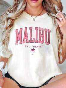 Camiseta con estampado de palmeras de Malibu, California, para playa y uso casual.blusa casual mujer - Blanco - Ver 7