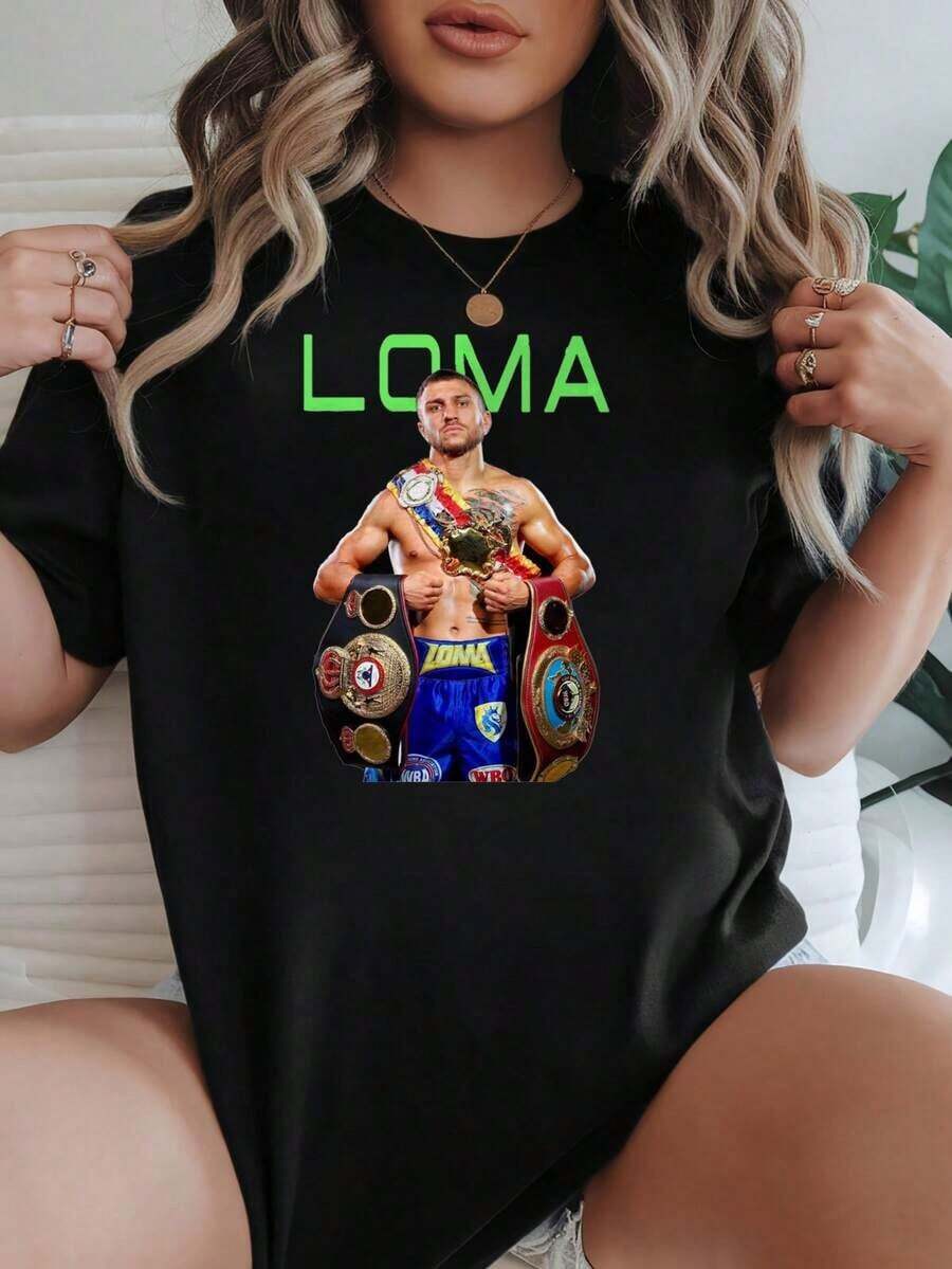 Camiseta de Mujer Casual con Cuello Redondo, Opciones en Blanco y Negro, Estampado Gráfico LOMA, Camisetas de Uso Diario, Tops de Verano, Camisetas Gráficas, Conjuntos de Verano para Mujer, Camisetas Cortas para Mujer, Tops Vintage de Algodón, Ropa Linda para Mujer, Playera Holgada para Mujer - Negro - Ver 1
