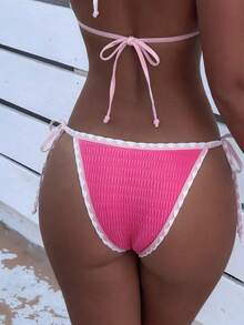 Bộ bikini nữ mùa hè 2026 kiểu Mỹ gợi cảm, buộc dây cổ hai bên, thích hợp cho kỳ nghỉ biển. - Màu Hồng Tươi - Xem 5