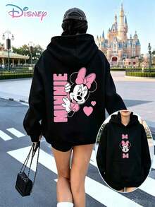 Sudadera estampada con estilo Y2K de Disney, sudadera con capucha con estampado divertido de la cabeza de Minnie Mouse, estilo casual negro, perfecta para regalar en vacaciones. (Ropa de mujer para otoño/invierno/Atuendos elegantes de mujer/Sudaderas con estampado/Tops estampados/Atuendos casuales para mujer/ actuales para mujeres/Conjunto de vacaciones/Tallas grandes) - Negro - Ver 7