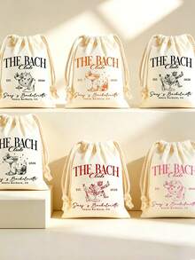 Customized Wedding Canvas Drawstring Bags, Personalized With The Bride And Groom's Names And Date,For Wedding Party Favors,Wedding Party Gift Bags - Multicolor - View 3