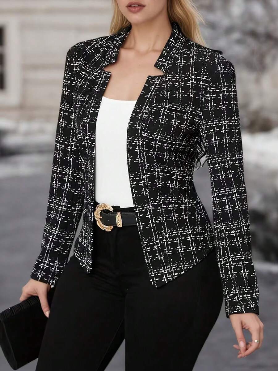 Women's Fashion Woven Open Front Long Sleeve Jacket Coat, Suitable For Spring And Autumn Seasons. - Black - View 1