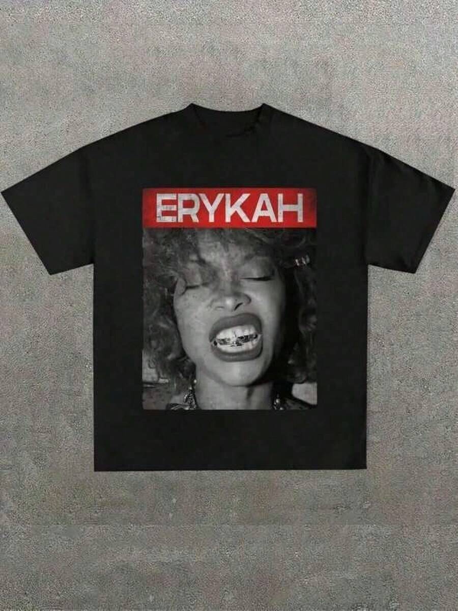 Camiseta unisex de manga corta, 2026NuevoLlegadaErykahBaduHomenajeNegroCamisetaConRetrato, InformalDigitalImprimirPuroPesadoTCamisaCamiseta,Regalo,Verano,UnisexoCamisetaDeMangaCortaplayerashombre, , , Dazymujer,romwehombres, bohochic,maestrasregalos,camisetaparaconjuntos de mujercon curvasparamu,y2k, - Negro - Ver 1