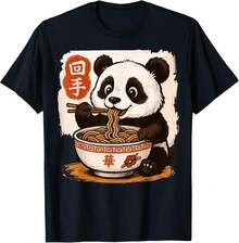 Camiseta informal holgadaAnime Panda Eating Ramen Japanese Japan T-Shirt,Camiseta estampada de verano, cuello redondo, informal y versátil, ideal para el día a día, viajes o vacaciones, apta para niños, niñas y adolescentes, diseño unisex. - Negro - Ver 6