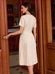 Vestido elegante vintage para mujer con bolsillos, plisado, casual, para vacaciones, vestido de invitada de boda, vestido de vuelta al colegio, vestido de cumpleaños elegante para mujer, atuendo elegante de maestra, atuendo casual de negocios para mujer, atuendo de cumpleaños elegante para mujer, atuendo de vacaciones, vestidos elegantes para mujer, atuendo de oficina para mujer, ropa de vuelta al colegio, ropa de otoño para mujer, vestido de vacaciones, ropa de otoño, vestidos de iglesia para mujer, atuendo de festival - Albaricoque - Ver 6