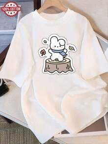 Women's T-Shirt: Modern Summer T-Shirt In Pure Cotton, Loose Round Neck, Versatile Clothing For Women, Comfortable Casual T-Shirt For Teenagers, Vibrant And Youthful Short Sleeve Tops For Daily Wear. - 白色 - 查看 12