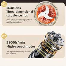 350ml Wireless Mini Electric Meat Grinder, Garlic Puree Grinder, Complementary Food Processor, Portable Charging Automatic Mixer, Suitable For Garlic Puree, Ginger, Minced Meat, Onions, Potatoes, Vegetables, Fruits, Kitchen Essentials - Multicolor - View 10