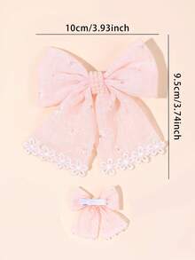 2pcs Pink Bow Hair Clips,Exquisite Lace Embroidery Hair Bow Clips With Flowers&Pearls,Little Daisy Embroidery Bowknot Barrettes,Pastoral Style Hair Pins,Spring Summer Fashion Hair Clips For Girls,Teens Hair Accessories,Great For Daily Life,Spring Summer Outings,Weddings Parties,Spring-Themed Parties,Amusement Parks,Travel,Vacations - Pink - View 5