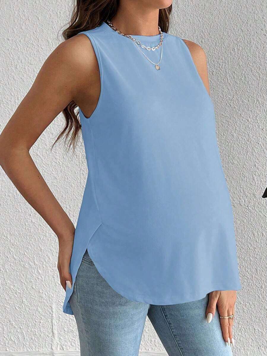 Camiseta sin mangas de maternidad, de unicolor, casual y versátil, para uso diario - Celeste - Ver 1