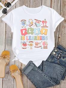 Graphic T-Shirt For Teachers "Playing Is Learning", Back To School, A Gift For Teachers - [白色的] - 查看 3