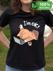 Camiseta negra de algodón con divertido diseño de gato y laptop para amantes del humor; estilo casual y cómodo ideal para trabajo remoto; expresiva y moderna;  en moda mexicana; perfecta para regalo a fans de gatitos y café; tejido de alta calidad - Negro - Ver 12