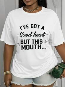 Suave, transpirable y ligera para comodidad durante todo el día. Divertida camiseta para mujer con la ingeniosa frase "Tengo buen corazón - pero mi boca..." - Camiseta casual de manga corta y cuello redondo con un estampado llamativo y juguetón. La ligera camiseta es adecuada para uso casual en primavera, verano y otoño, y es lavable a máquina, lo que la convierte en un artículo imprescindible para tu guardarropa. Cuello redondo clásico con un corte relajado que favorece todas las formas del cuerpo y es fácil de combinar con jeans, shorts y leggings. - Blanco - Ver 1