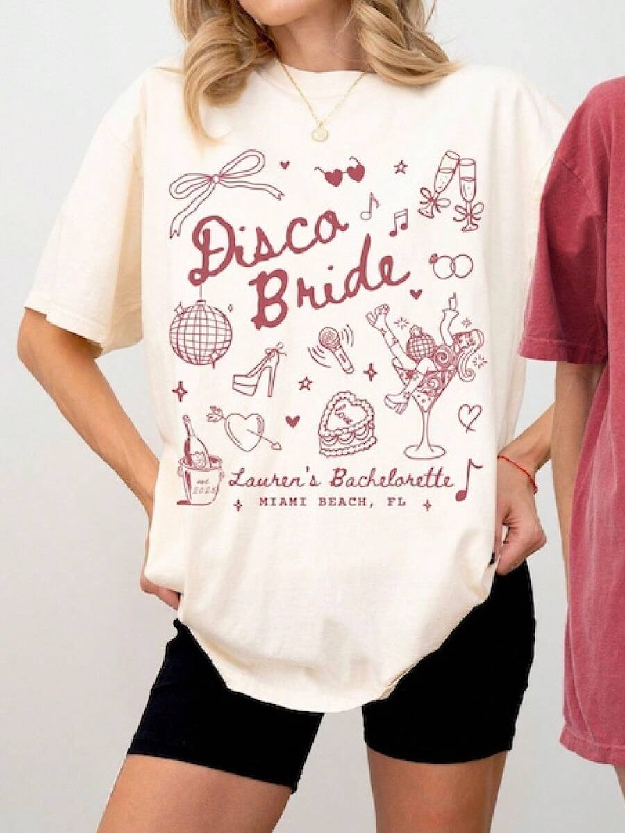 Camisetas personalizadas para despedida de soltera con temática disco, camiseta de despedida de soltera "Reina del baile", camisetas para despedida de soltera "Última discoteca", camiseta de novia disco.,Embalaje individual - Blanco - Ver 1