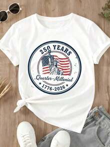 Camiseta de Mujer con Diseño de Bandera Americana y Estatua de la Libertad, 250 Años, Cuarto de Milenio, 1776-2026, Celebración del Día de la Independencia, Ropa Casual de Verano para Eventos Patrióticos y Días Festivos Nacionales, Regalo Perfecto para Familiares y Amigos, playeras de mujer - Blanco - Ver 2
