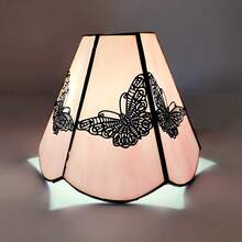 1pc Pink Butterfly Pattern Colored Glass Lamp Shade, Diameter 4cm Top, 15cm Bottom, Suitable For Table Lamp, Pendant Light, Wall Light, Ceiling Light Replacement - Style B - View 1
