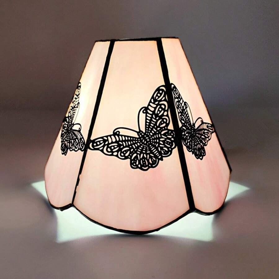 1pc Pink Butterfly Pattern Colored Glass Lamp Shade, Diameter 4cm Top, 15cm Bottom, Suitable For Table Lamp, Pendant Light, Wall Light, Ceiling Light Replacement - Style B - View 1