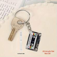 2pcs Retro Music Cassette Tape Keychains - Nostalgic Music Box Design, Colorful Tape Art Pattern, Acrylic Material, Suitable For Backpacks, Wallets And Accessories, Retro Aesthetic, Acrylic - Multicolor - View 7