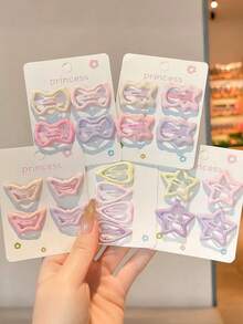 VBOOR 20pcs/Set Random Assorted Pastel Color Cute Ins Style Hollow Star, Heart, Square Hair Clips, Glossy Oily Material Accessories Suitable For Daily, Braiding, Commuting - Multicolor - View 7