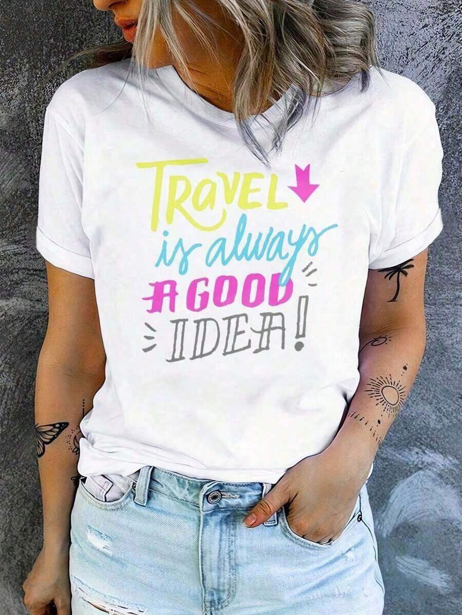 2026 Fashion For Women, Quality Casual Cotton T-Shirt, Short Sleeve Round Neck T-Shirt For Women, Urban Clothing With Creative Prints, Simple Design, Suitable Top For Leisure, Sports And Fitness, Casual Summer Clothing For Women, Unisex Basic T-Shirt - 白色 1 - 查看 1