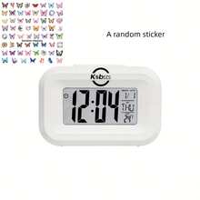 1pc Multi-Functional Desk Clock, Large LCD Display, Temperature/Date/Day Display, Snooze Function, Butterfly Sticker Decor, Battery Powered, Compact Design - Battery Not Included (1pc Random Transparent Butterfly Sticker) - Multicolor - View 7