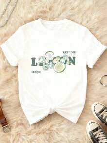 1 pieza de camiseta de manga corta con cuello redondo para mujer, 100% algodón, con estampado gráfico de limones y limas con cubitos de hielo, suave, transpirable, de corte holgado informal para uso diario en verano y conjuntos de vacaciones. 180g 100% algodón, los estampados están completamente impresos. Unisexo. - Blanco - Ver 5