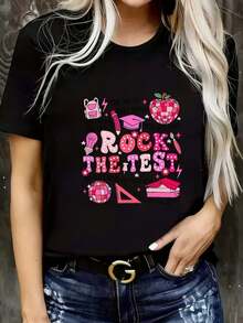 Camiseta de Algodón Vintage, Ropa de Vacaciones para Mujer, Camisetas con Estampados, Camiseta Rock Test de 180g: La Opción Perfecta para Fiestas, Regreso a Clases, Diversión Familiar y Agradecimiento a los Maestros |     Diseño de Patrón Moderno, Suave al Tacto, Cómodo de Usar, Camiseta Retro de Verano 100% Algodón con Patrón Divertido para Vacaciones, Talla Grande, para Uso Diario - Negro - Ver 7
