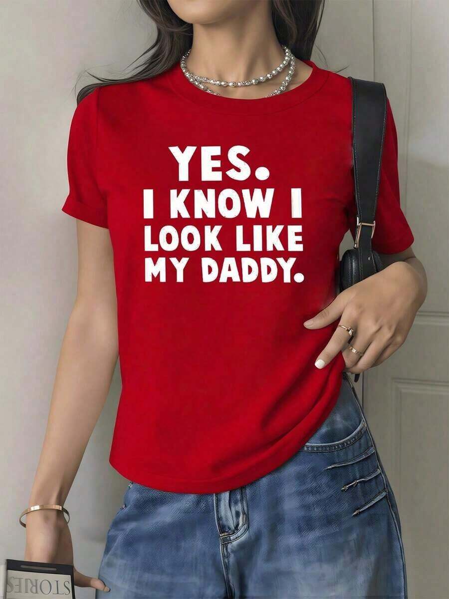 A Fun Phrase That Expresses Pride In The Family Resemblance To The Father And Conveys Confidence In One's Own Identity. Women's T-Shirt, 100% Soft And Comfortable Cotton For Everyday Wear - Red - View 1