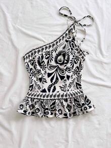 a Top de camisola con textura de tela bordada y encaje, casual, para cita, San Valentín, té de la tarde, playa, crucero, vacaciones en la ciudad, festival de música, fiesta, estilo bohemio, hippie, western, se puede usar por dentro o por fuera, adecuado para todas las estaciones, uso diario - Blanco y Negro - Ver 5
