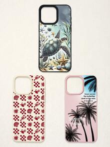 3pcs Summer Beach-Themed Phone Case Set: Ocean Turtle & Starfish, Palm Tree Graphic, Red Plaid Seashell & Lobster Print, Shockproof Full Coverage Phone Covers Compatible With IPhone 11/17/17 Pro/17 Pro Max, Galaxy S25 Ultra. Suitable For Mother's Day, Valentine's Day, Birthday, Easter, Spring/Summer Seasons, Back To School Gifts, Daily Use. - Multicolor - View 49