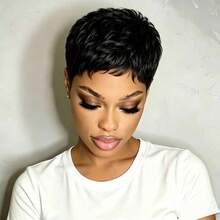 Pixie Cut Human Hair Wig Full Machine Made For Women - Multicolor - View 15